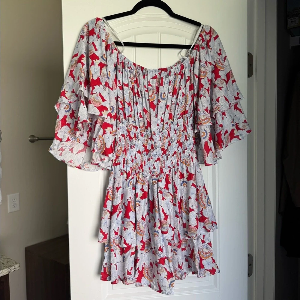 Forever 21 Floral Ruched Ruffled Mini Dress - Picture 2 of 2